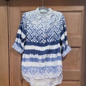 Stylish Blue and White Women's Button-Down Shirt
